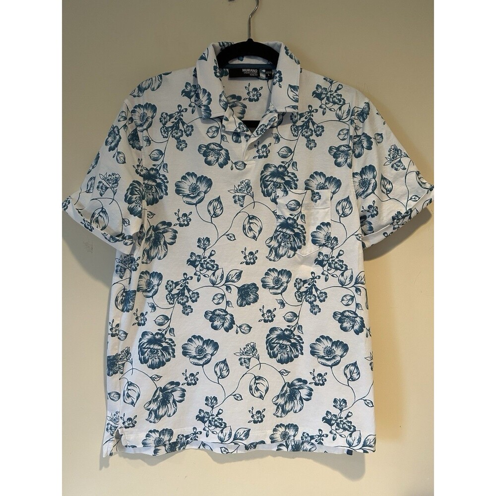 Murano Men Liquid Luxury Slim Fit Shirt Large Teal Floral Pattern - EUC